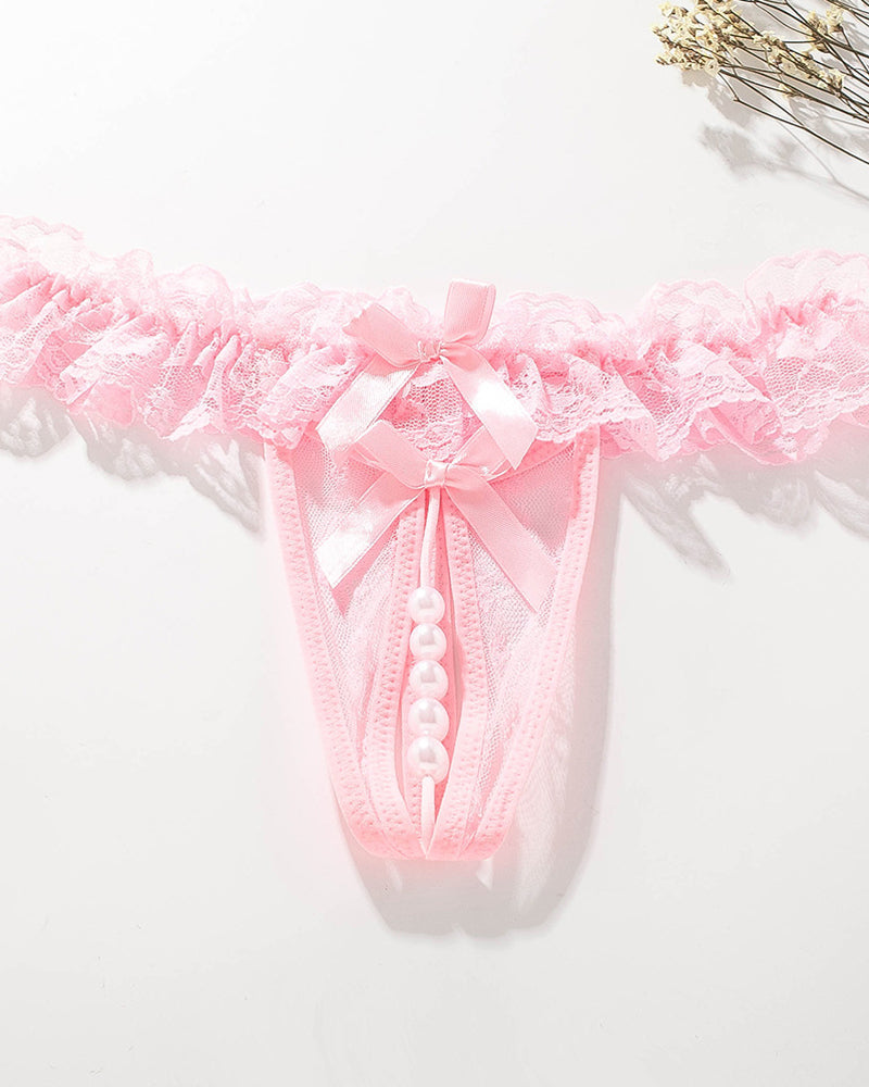 Cyravielle – Lace Crotchless Pearl Thong