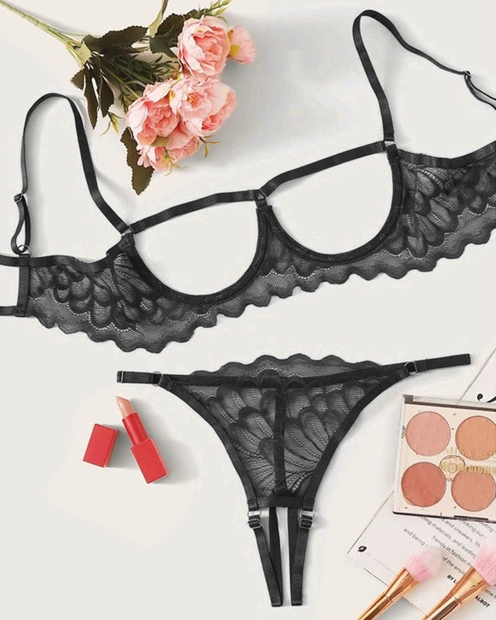 Marcelle – Lace Hollow Bra & Thong Set