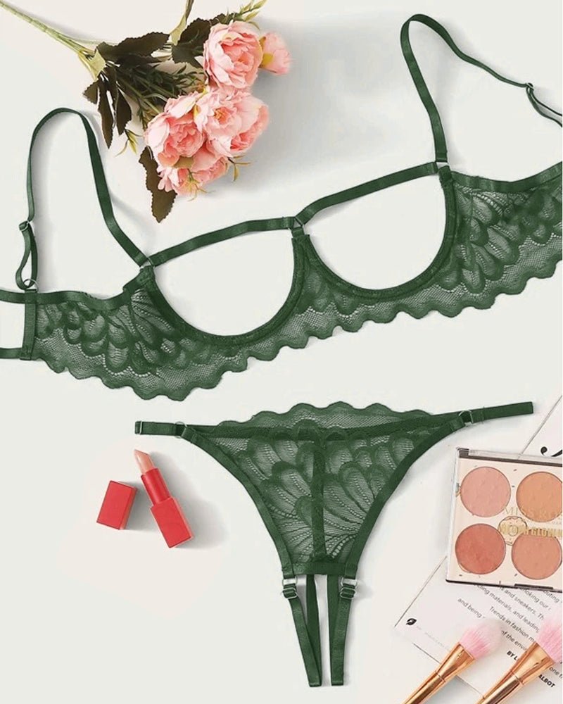 Marcelle – Lace Hollow Bra & Thong Set