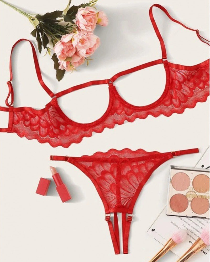 Marcelle – Lace Hollow Bra & Thong Set