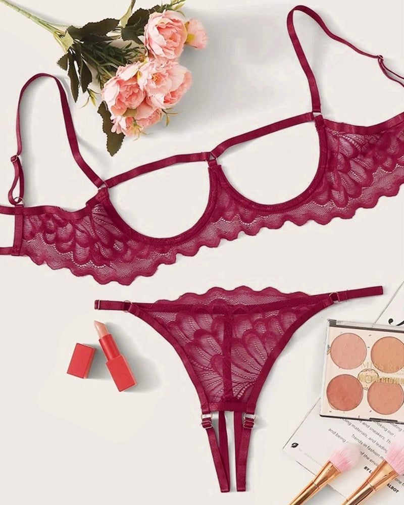 Marcelle – Lace Hollow Bra & Thong Set