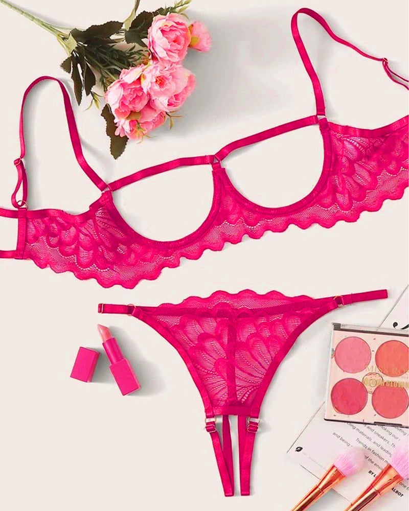 Marcelle – Lace Hollow Bra & Thong Set