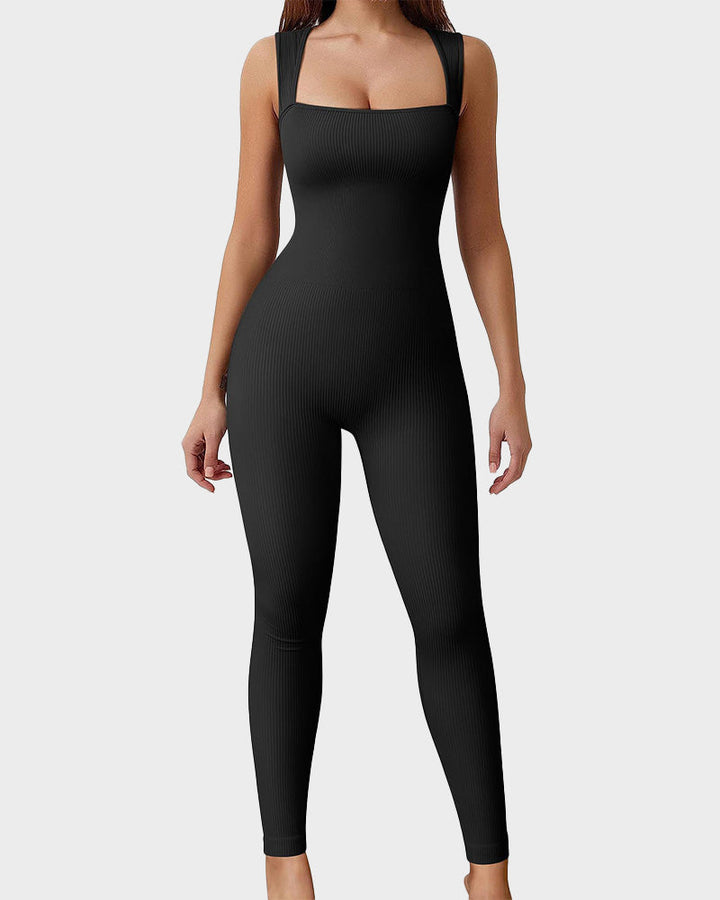 Valysse – Ribbed Square Neck Workout Jumpsuit