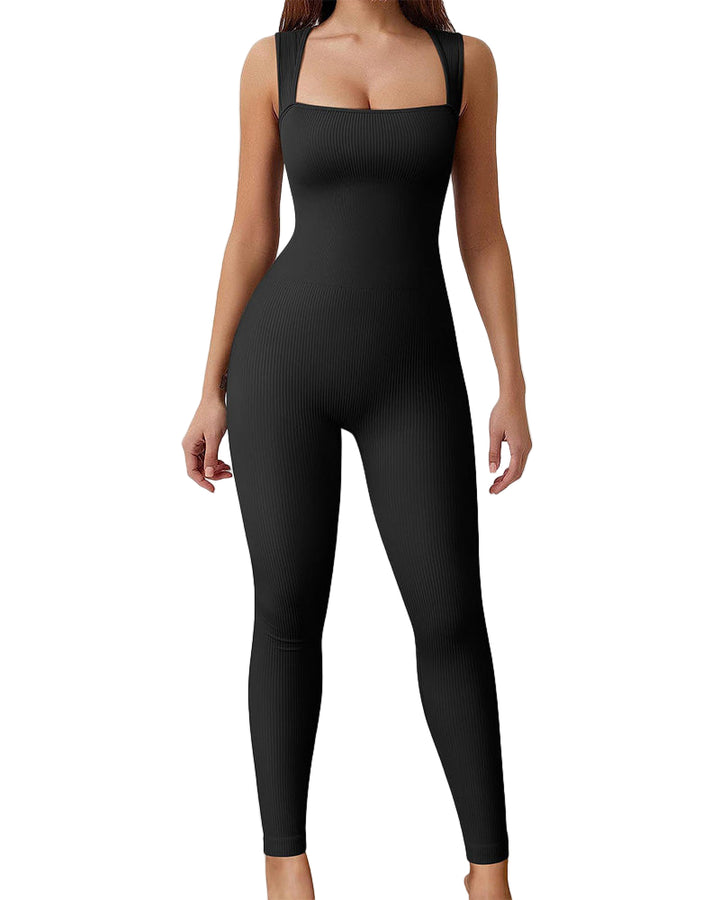 Valysse – Ribbed Square Neck Workout Jumpsuit