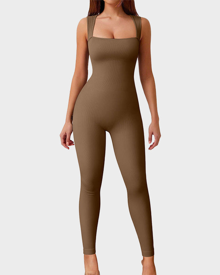 Valysse – Ribbed Square Neck Workout Jumpsuit
