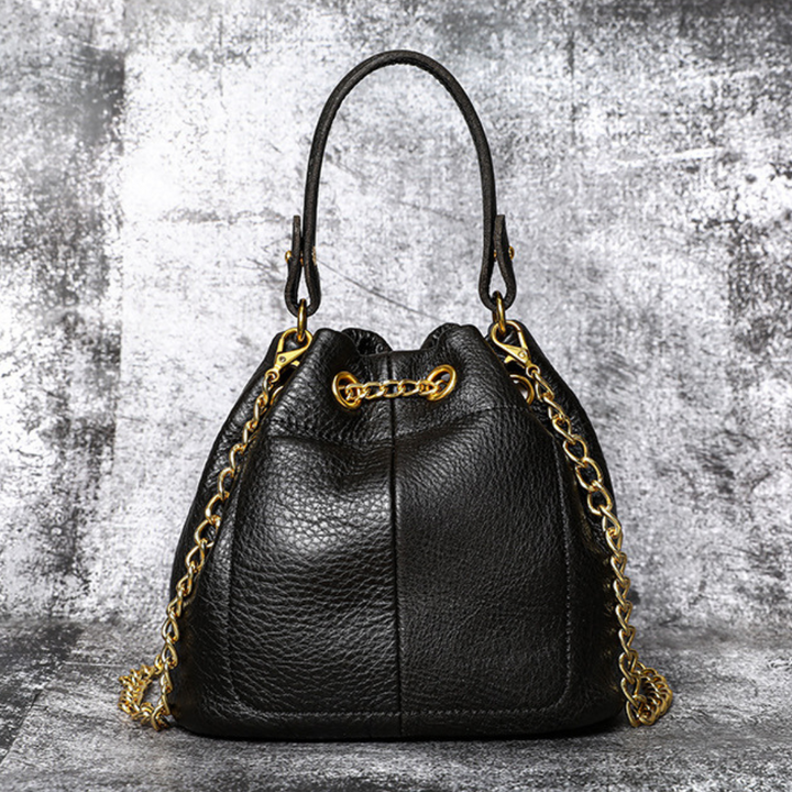 Sameera Leather Drawstring Bucket Bag