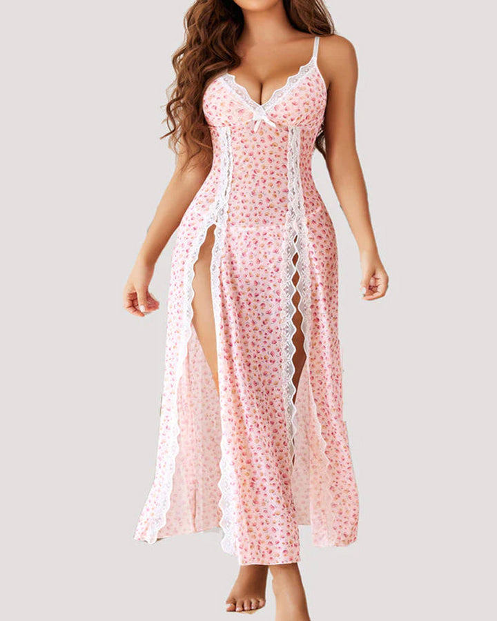 Evanisse – Lace Mesh Suspender Pajamas Set