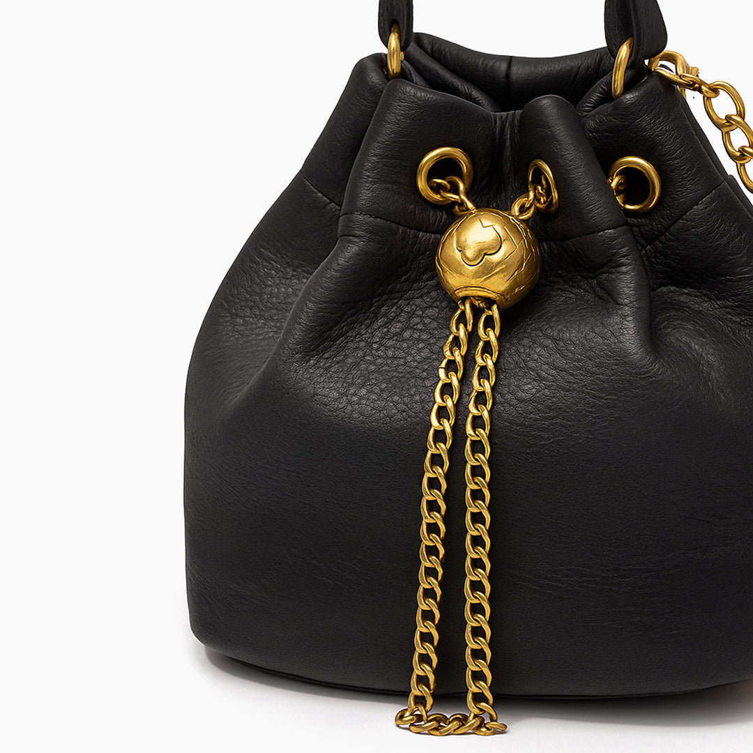 Sameera Leather Drawstring Bucket Bag