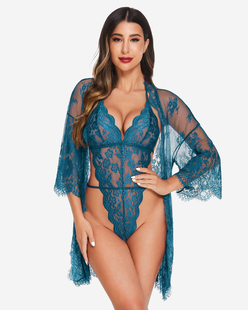 Calindra – Lace Robe & Teddy Set