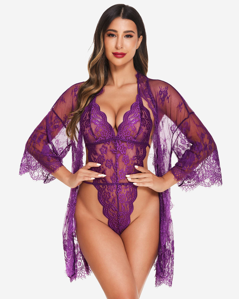 Calindra – Lace Robe & Teddy Set