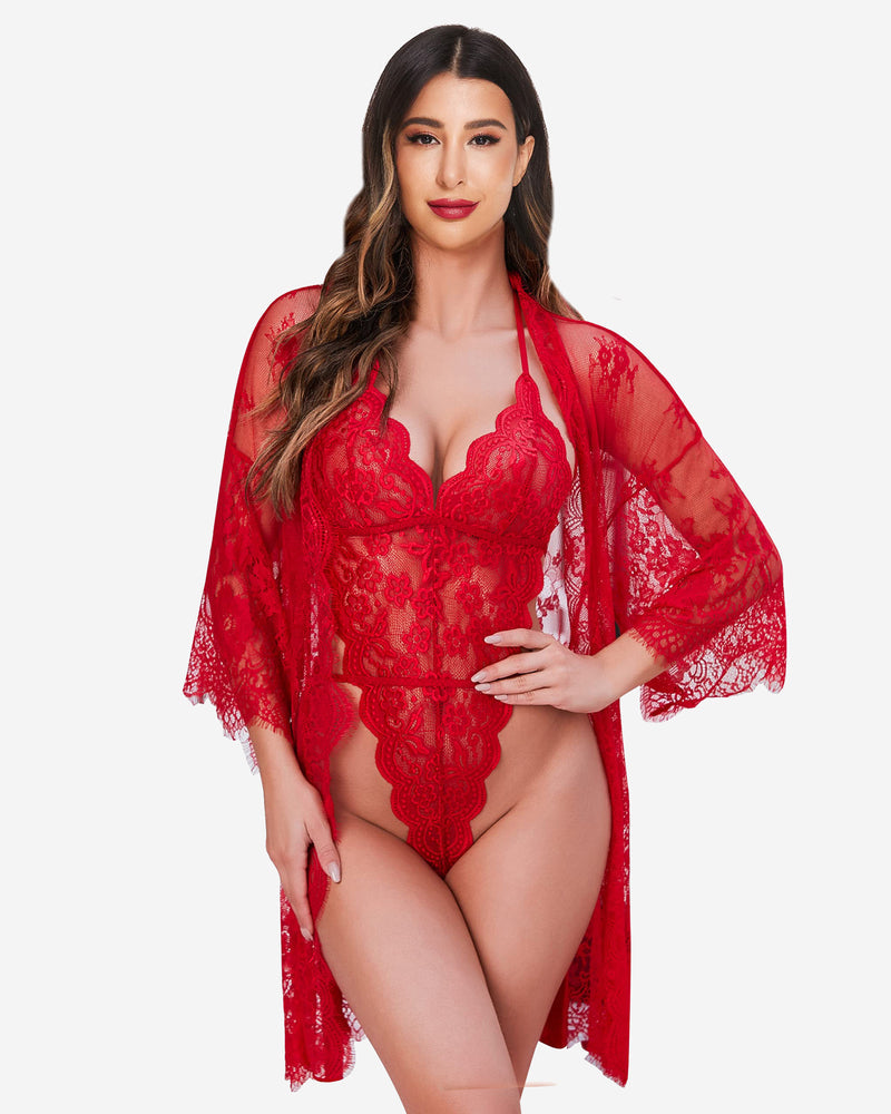 Calindra – Lace Robe & Teddy Set