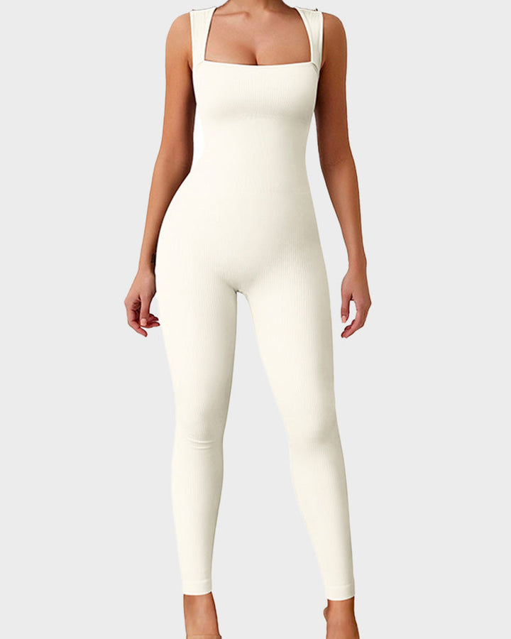 Valysse – Ribbed Square Neck Workout Jumpsuit