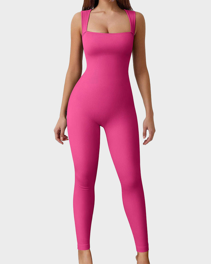 Valysse – Ribbed Square Neck Workout Jumpsuit
