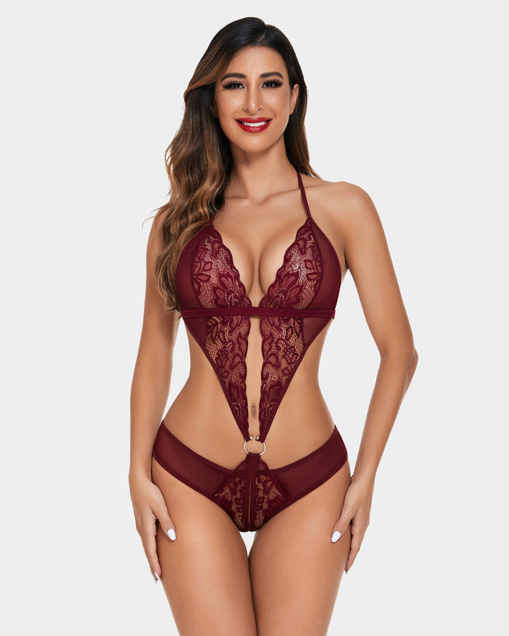 Corvielle – Deep V Lace Teddy