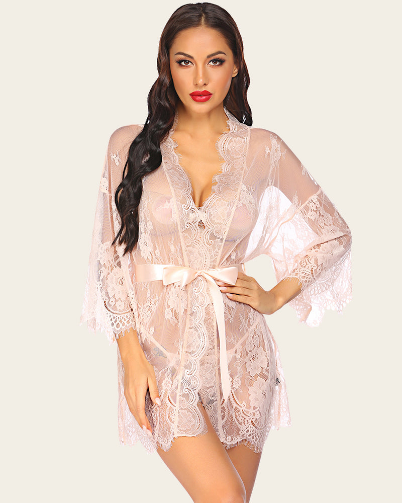 Elvarisse – Lace Kimono Mesh Robe