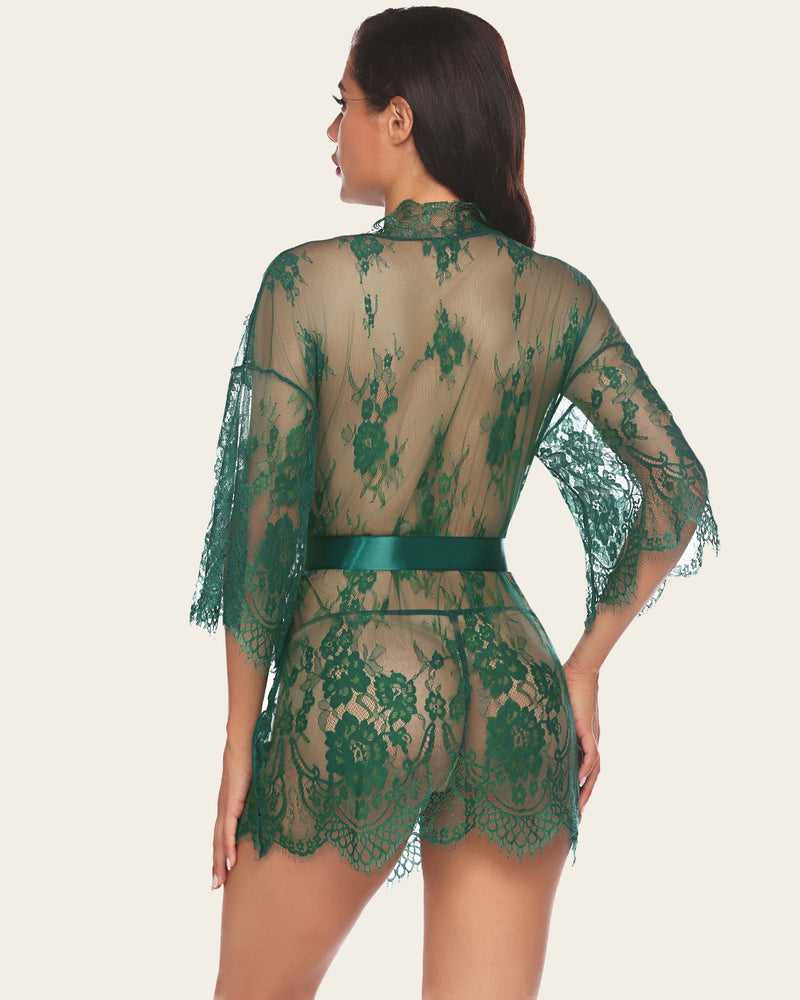 Elvarisse – Lace Kimono Mesh Robe