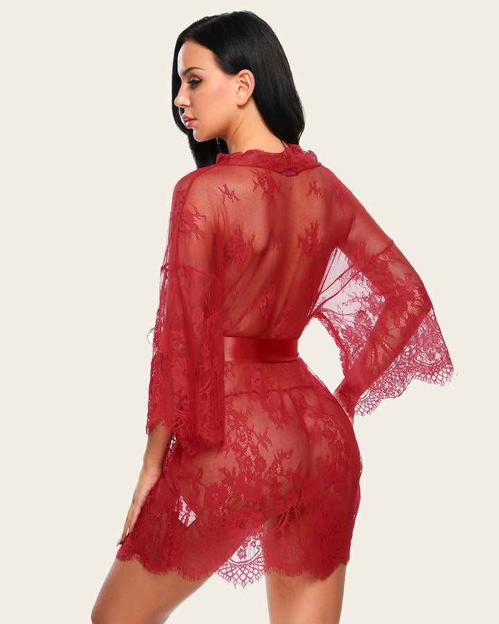Elvarisse – Lace Kimono Mesh Robe