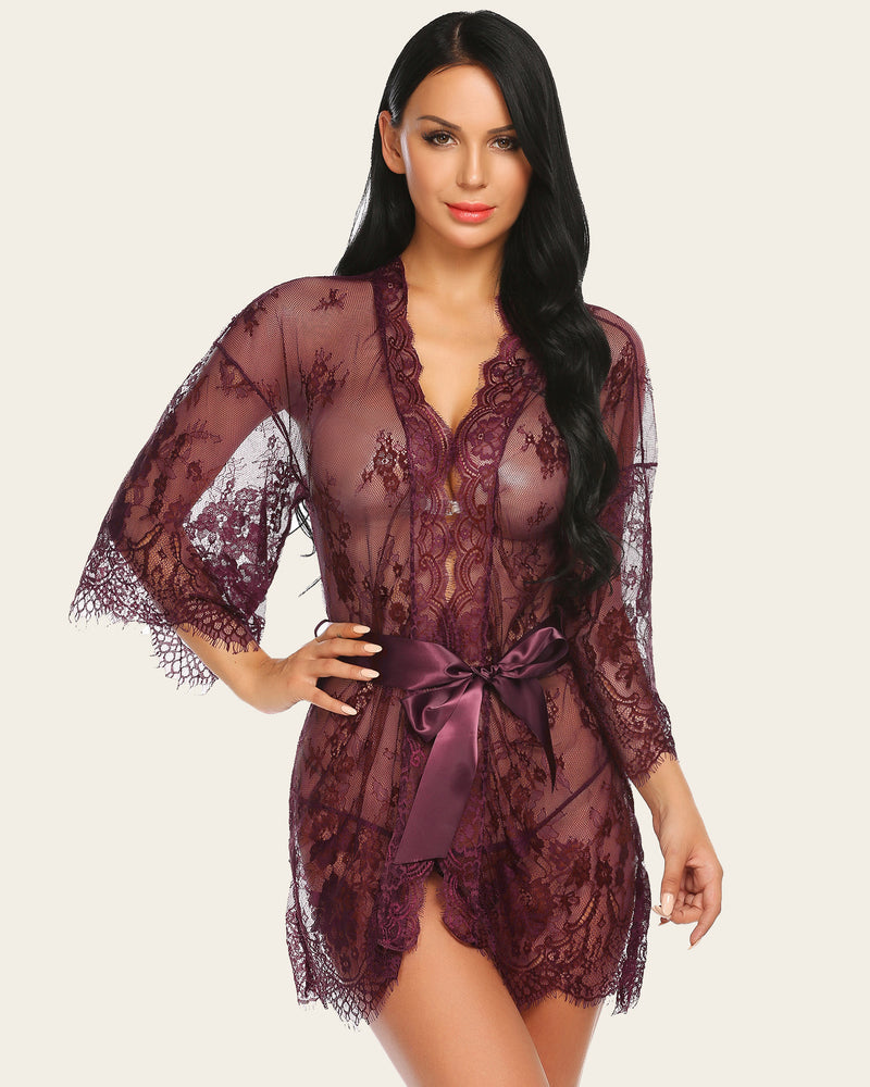 Elvarisse – Lace Kimono Mesh Robe