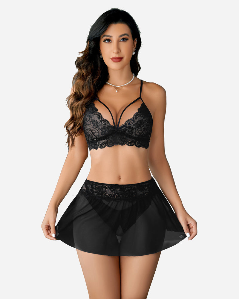 Sylvette – Lace Bralette Skirt Set