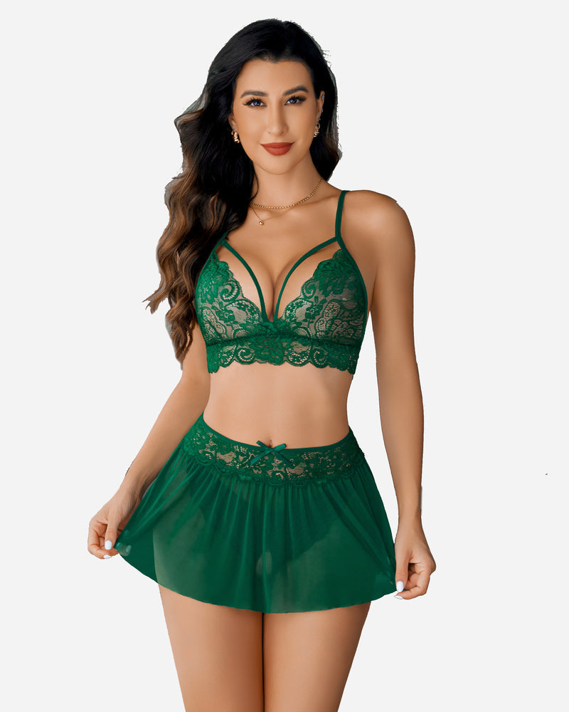 Sylvette – Lace Bralette Skirt Set