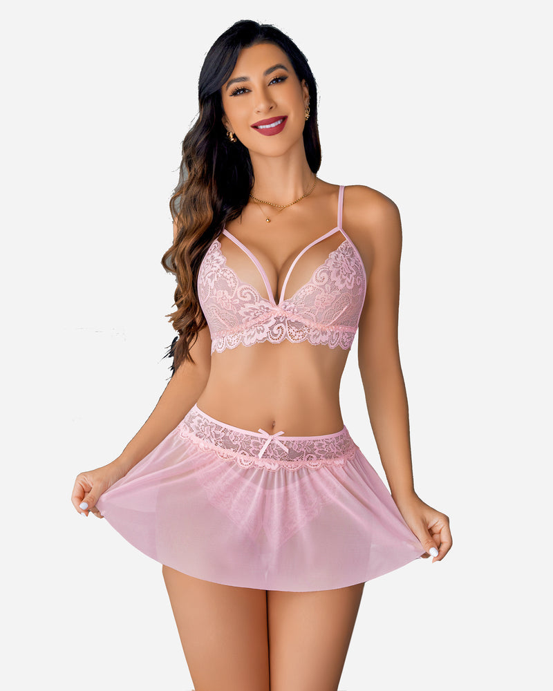 Sylvette – Lace Bralette Skirt Set