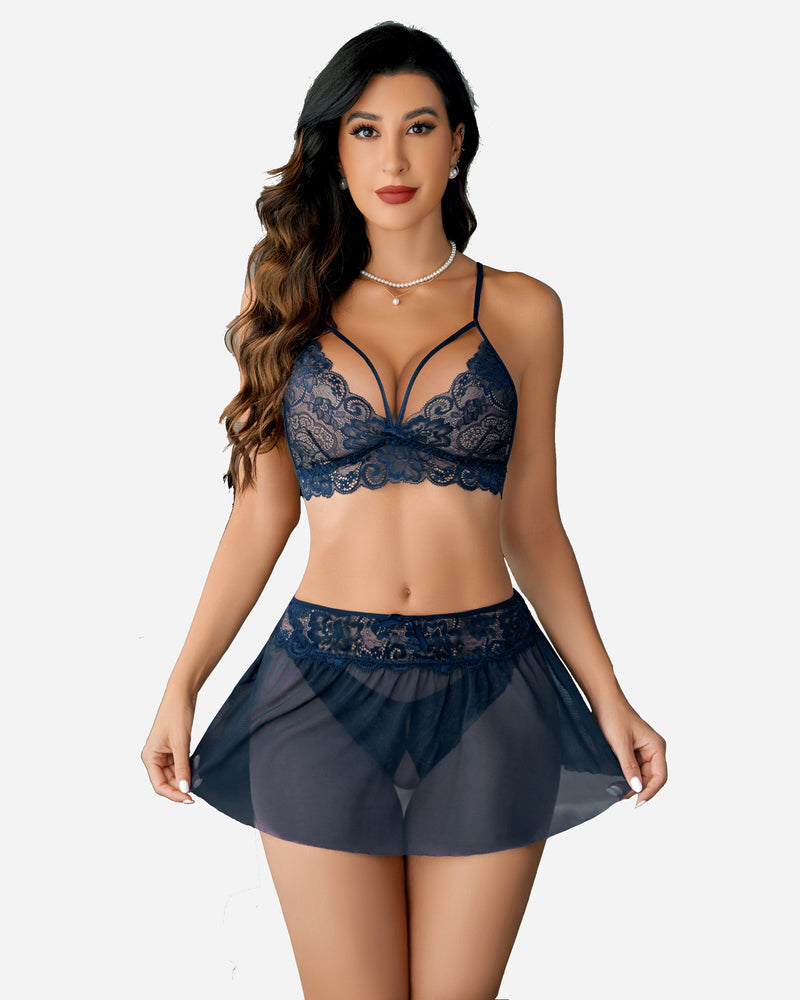 Sylvette – Lace Bralette Skirt Set