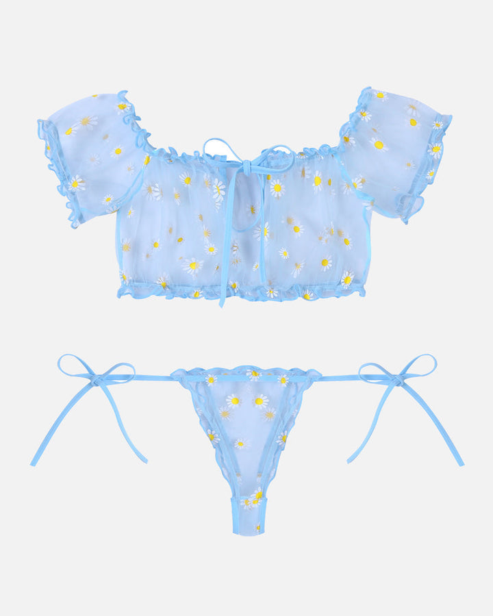 Evolet – Floral Mesh Ruffle Lingerie Set