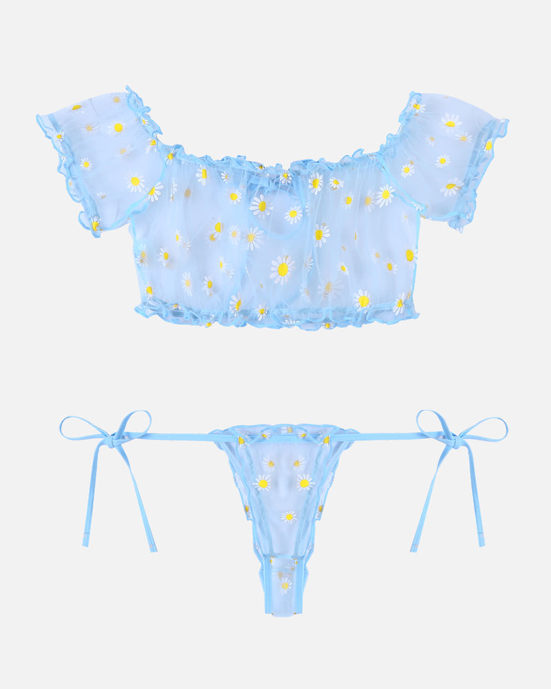 Evolet – Floral Mesh Ruffle Lingerie Set
