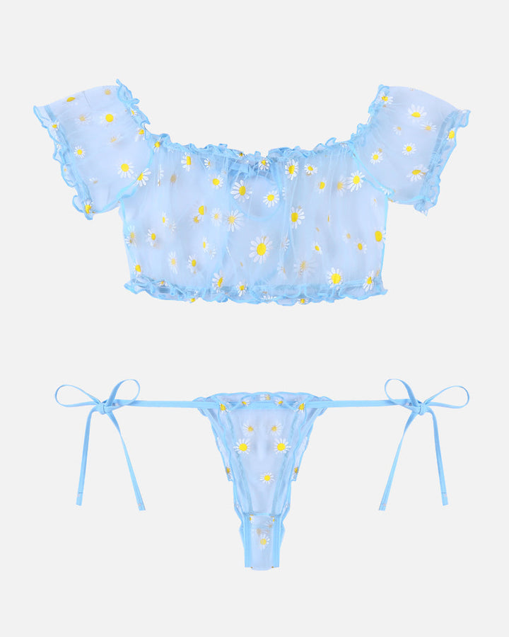 Evolet – Floral Mesh Ruffle Lingerie Set
