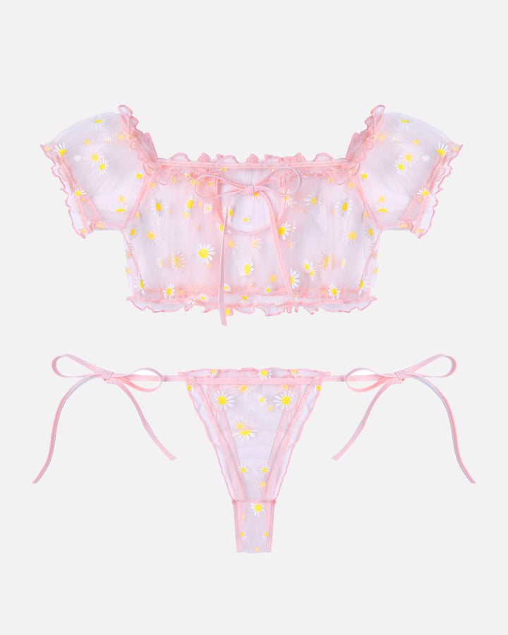 Evolet – Floral Mesh Ruffle Lingerie Set