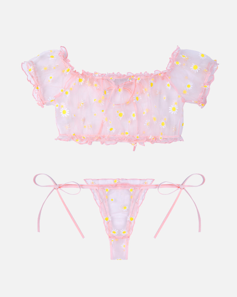 Evolet – Floral Mesh Ruffle Lingerie Set