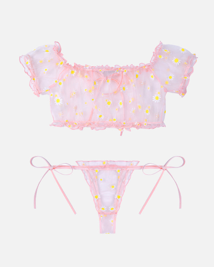 Evolet – Floral Mesh Ruffle Lingerie Set