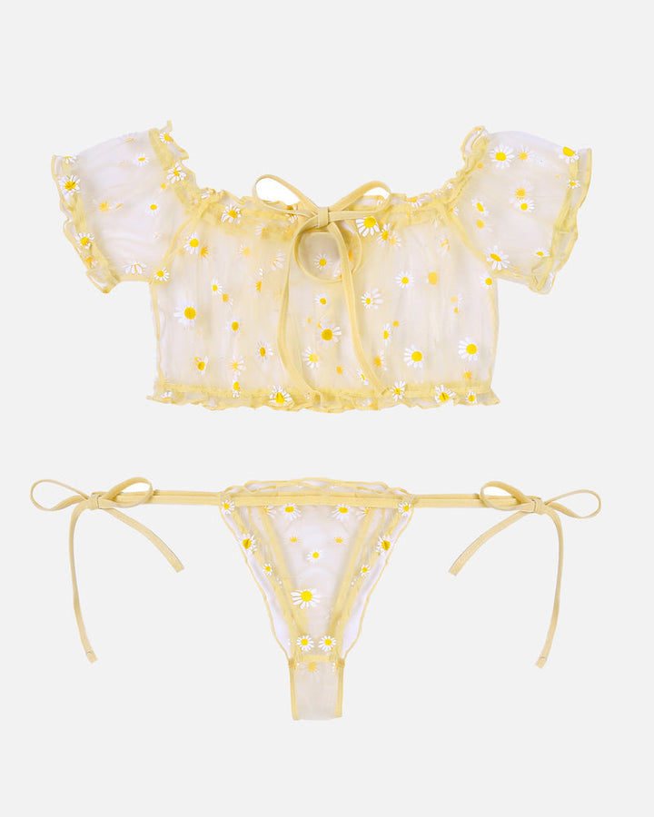 Evolet – Floral Mesh Ruffle Lingerie Set