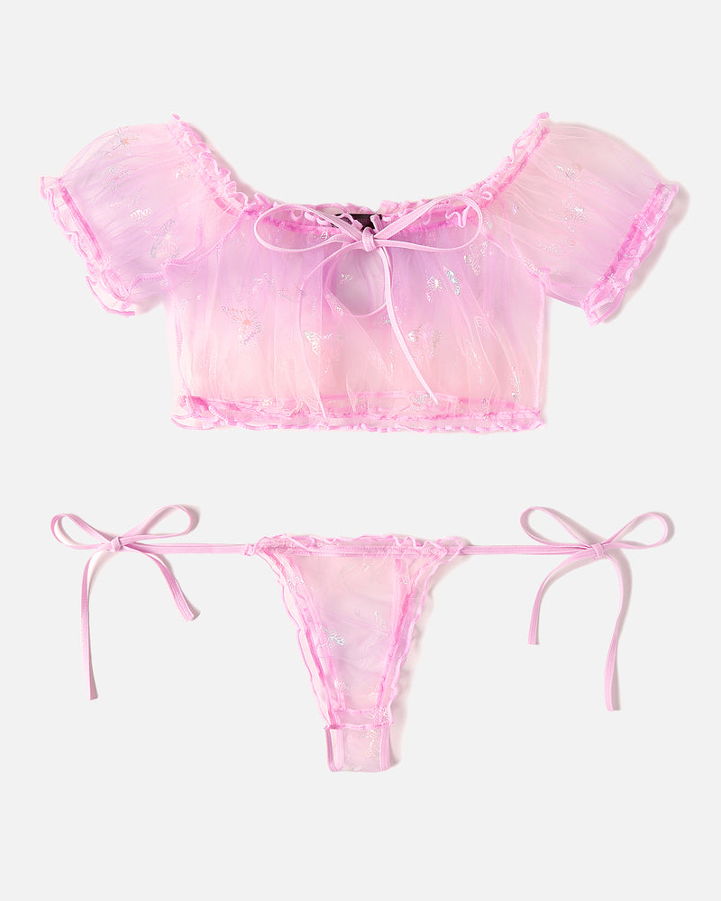 Evolet – Floral Mesh Ruffle Lingerie Set