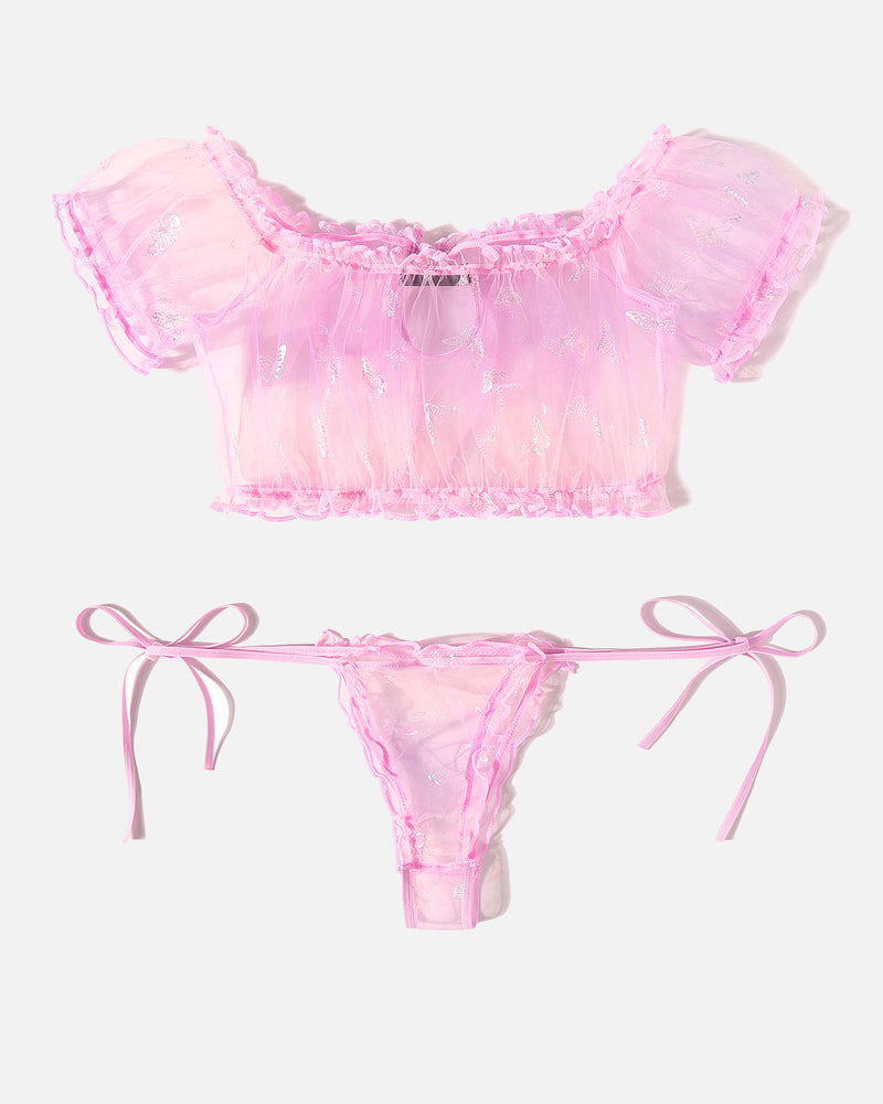 Evolet – Floral Mesh Ruffle Lingerie Set