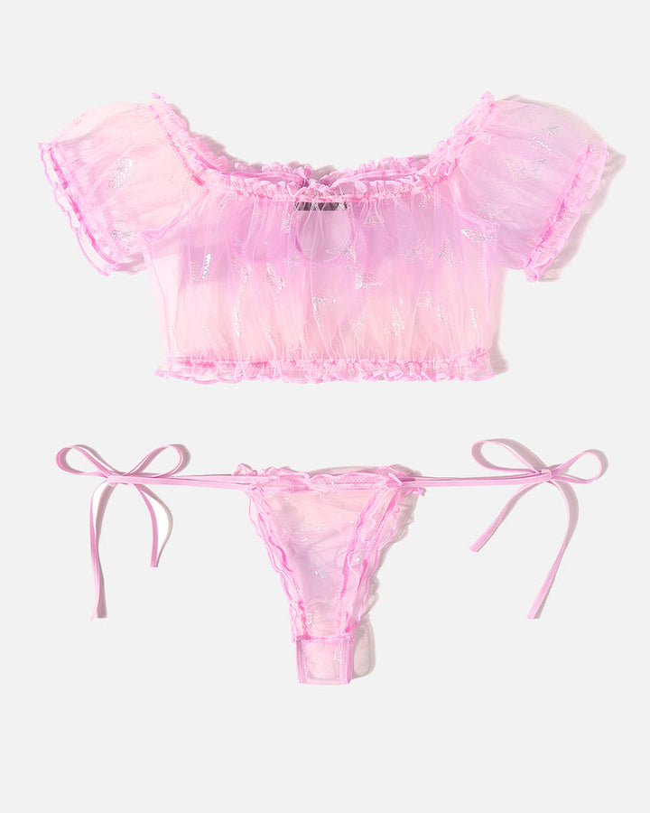 Evolet – Floral Mesh Ruffle Lingerie Set