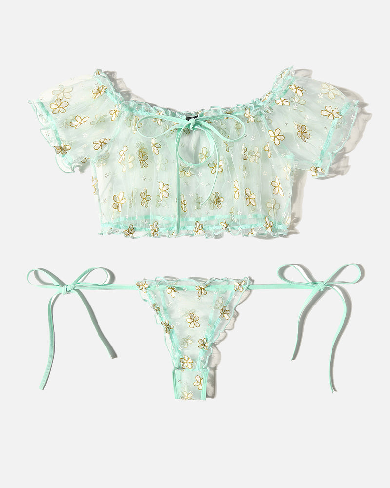 Evolet – Floral Mesh Ruffle Lingerie Set