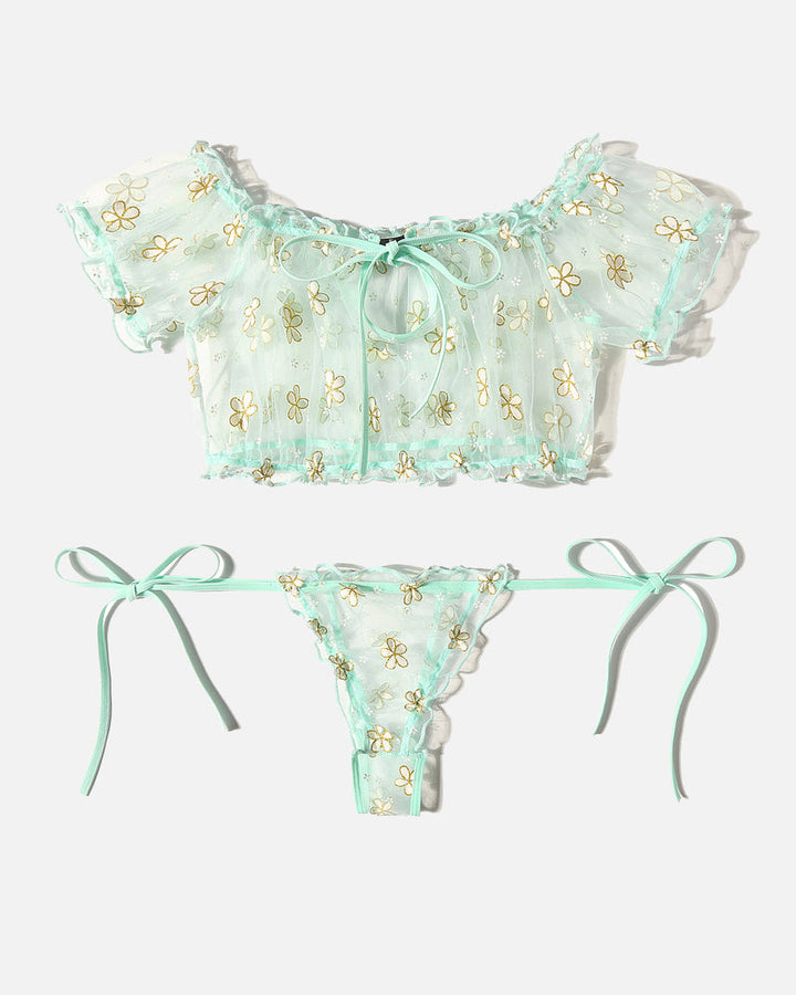 Evolet – Floral Mesh Ruffle Lingerie Set