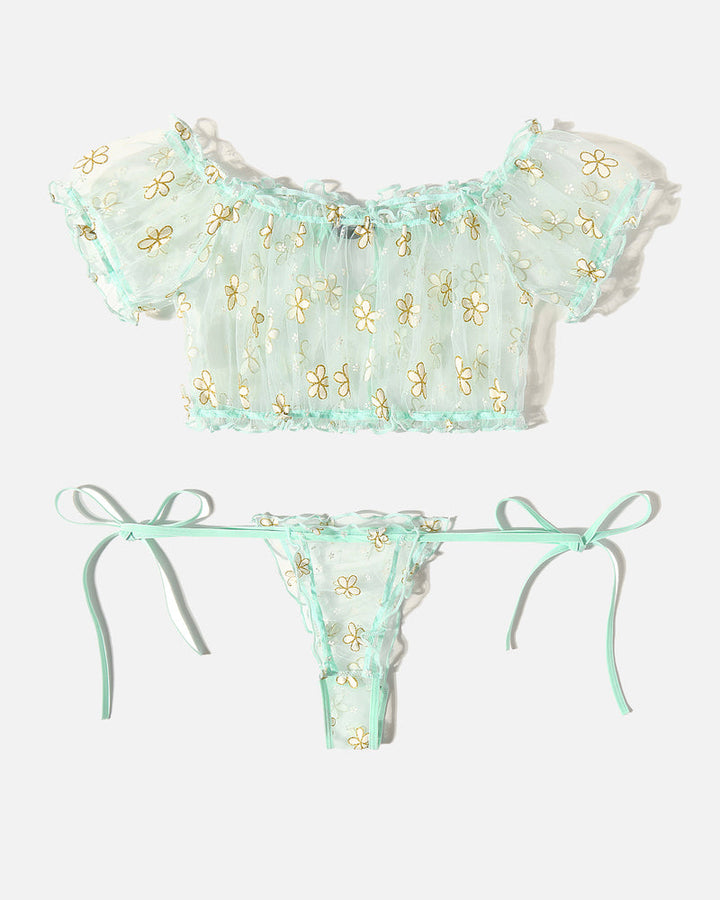 Evolet – Floral Mesh Ruffle Lingerie Set
