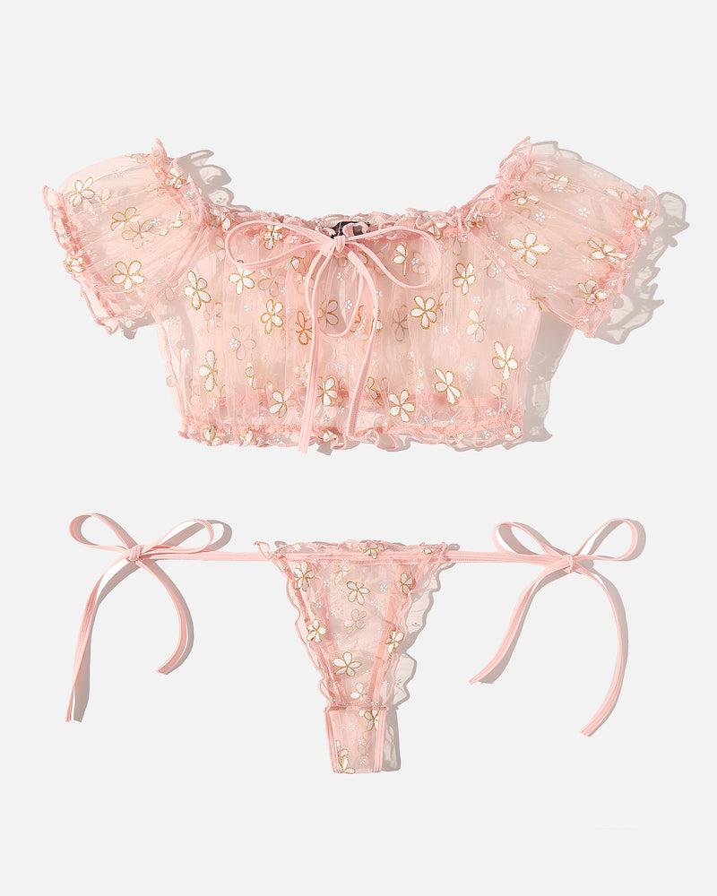 Evolet – Floral Mesh Ruffle Lingerie Set