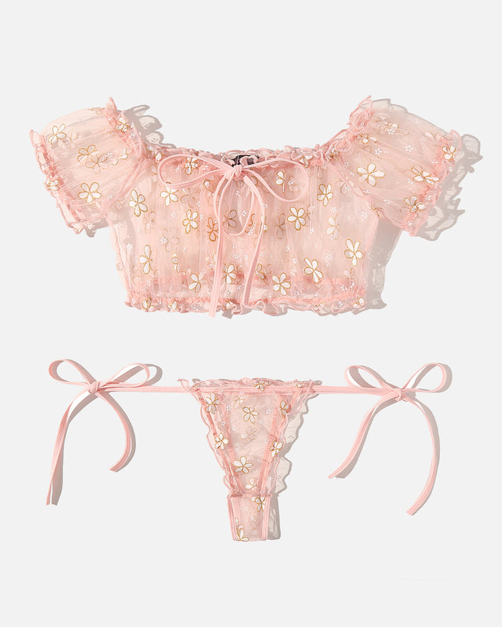 Evolet – Floral Mesh Ruffle Lingerie Set