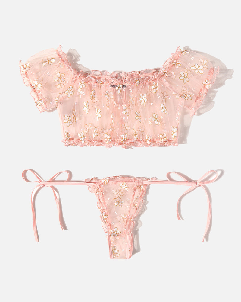 Evolet – Floral Mesh Ruffle Lingerie Set