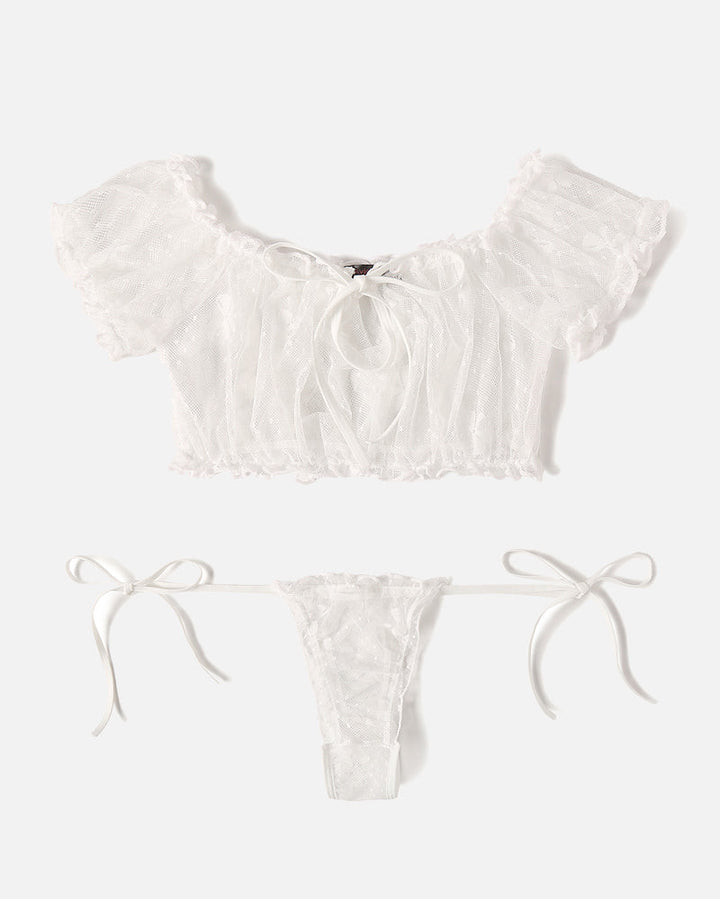 Evolet – Floral Mesh Ruffle Lingerie Set