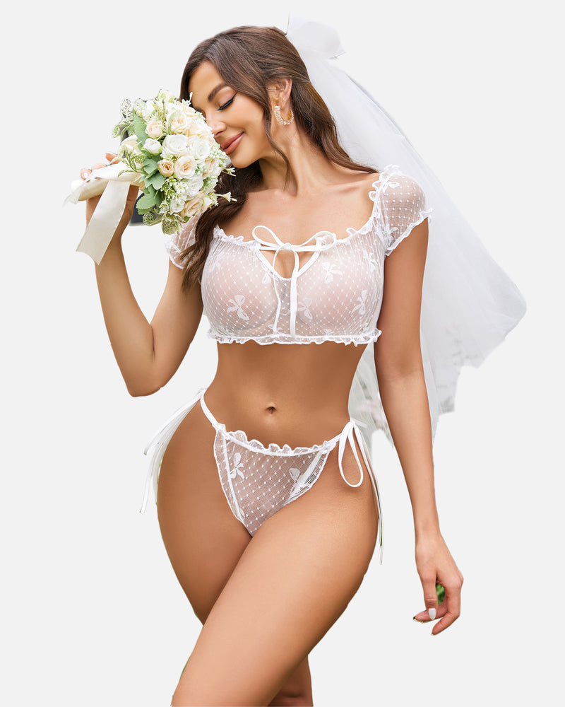 Evolet – Floral Mesh Ruffle Lingerie Set