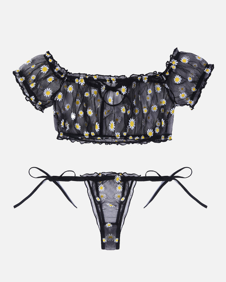 Evolet – Floral Mesh Ruffle Lingerie Set