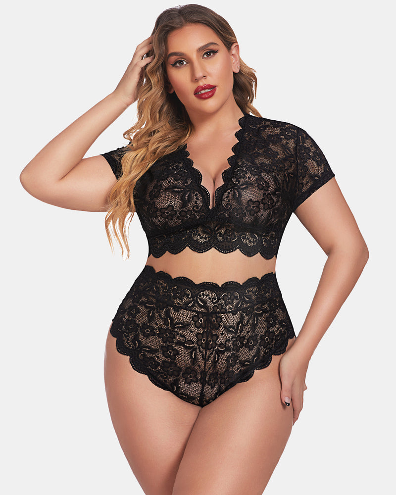 Romina – Plus Size Lace Trim Set
