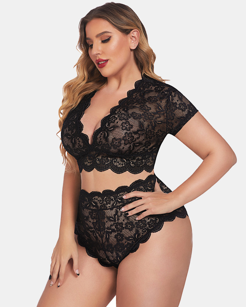 Romina – Plus Size Lace Trim Set
