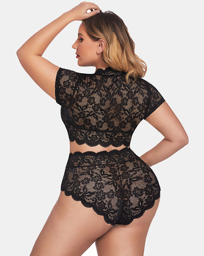 Romina – Plus Size Lace Trim Set