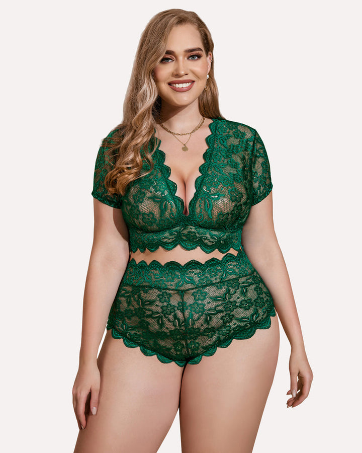 Romina – Plus Size Lace Trim Set