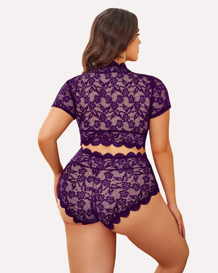 Romina – Plus Size Lace Trim Set